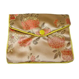 Seidenbeutel Tasche Seide mit Ornamenten Kosmetiktäschen gelb sehr dekorativ ca. 12  x 10,5 cm
