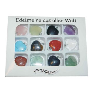 12 Stck Edelstein Herzanhnger 20 mm z.B. Amethyst Bergkristall Rosenquarz u.a.