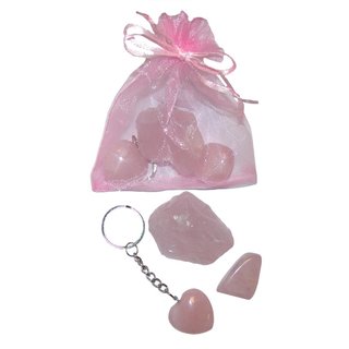 Rosenquarz 3er Geschenk give away Set 1x Rohstein 1 x Herz Schlsselanhnger 1 x Trommelstein