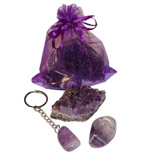 Amethyst 3er Geschenk give away Set 1 x Drusen Stck 1 x Trommelstein 1 x Schlsselanhnger