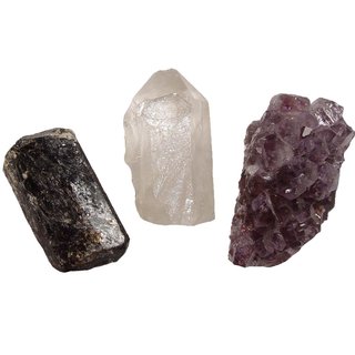 AURA Mischung Amethyst Drusensegment Bergkristall Spitze und Turmalin naturgewachsen