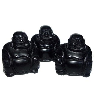 Obsidian Buddha ca. 50 mm sitzender lachender Happy Buddha