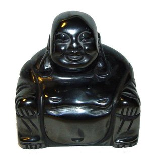 Hämatit Buddha aus echtem Edelstein ca. 30 mm Happy Buddha sitzend, lachender Buddha