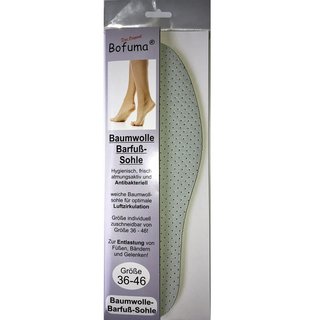 Bofuma Einlegesohlen unisex in der Gre 36-46 zuschneidbar:: Barfu Baumwolle