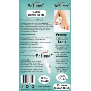 Bofuma® Einlegesohlen unisex in der Größe 36-46 zuschneidbar Barfuß Frottee