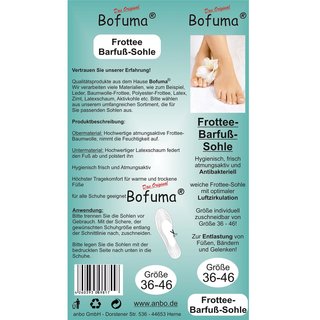 Bofuma Einlegesohlen unisex in der Gre 36-46 zuschneidbar Barfu Frottee