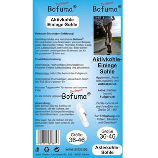 Bofuma Einlegesohlen unisex in der Gre 36-46 zuschneidbar:: Aktivkohle