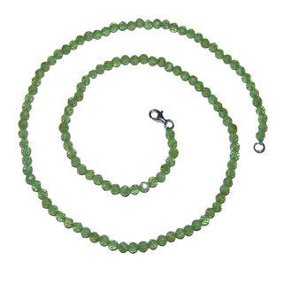 Peridot / Olivin 4 mm facettierte Kugel Kette mit 925er Silber Karabiner Verschluss ca. 45 cm