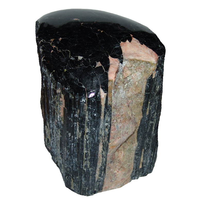 Turmalin schwarz Schörl Rohstein Rohstück auf einer Seite anpoliert ca 300-50