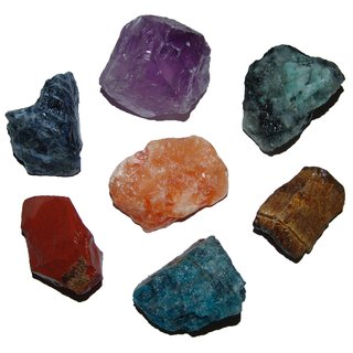 7 Chakra Natursteine Rohsteine Set Amethyst / Apatit / Jaspis rot / Orangencalcit  / Smaragd / Sodalith / Tigerauge