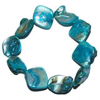 Perlmutt Muschel Armband Free Form blau gefrbt ca. 19 - 20 cm , Muscheln ca. 15 - 20 mm auf Strechband
