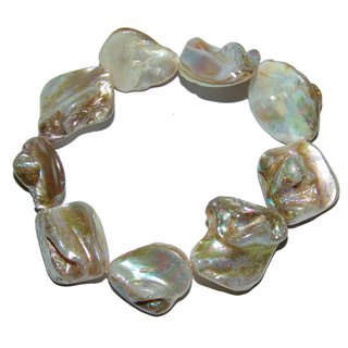 Perlmutt Muschel Armband Free Form ca. 19 - 20 cm , Muscheln ca. 15 - 20 mm auf Strechband natur
