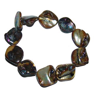 Perlmutt Muschel Armband Free Form gefrbt ca. 19 - 20 cm , Muscheln ca. 15 - 20 mm auf Strechband beige / braun