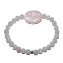 Rosenquarz 6 mm Kugel Armband mit flachem Trommelstein...