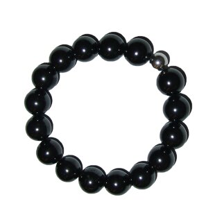 Schungit / Schungit Kugel Armband ca. 12 mm Ø mit silberner Kugel ca. 8 mm auf Stretchband