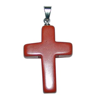 Jaspis rot Kreuz Anhnger mit silberfarbener Metallse ca. 25 mm