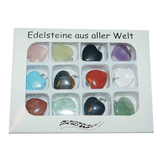 12 Stck Edelstein Herz Anhnger 20 mm Silberfarbener Metall se z.B. Amethyst Bergkristall Rosenquarz u.a.