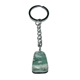 Neue Jade Trommelstein Schlüsselanhänger ca. 20 - 25 mm mit Kette und Schlüsselring