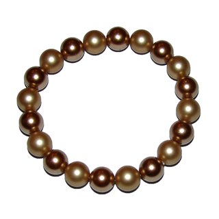 Muschelkern Perlen Kugel Armband 10 mm goldfarben auf stabilem Stretchband aufgezogen