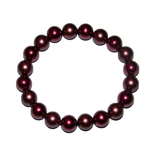 Muschelkern Perlen Kugel Armband 10 mm bordeaux  rot  auf stabilem Stretchband aufgezogen