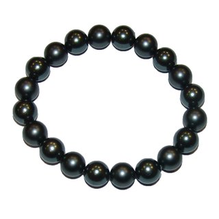 Muschelkern Perlen Kugel Armband 10 mm grau matt auf stabilem Stretchband aufgezogen