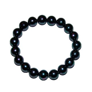 Muschelkern Perlen Kugel Armband 10 mm grau glnzend auf stabilem Stretchband aufgezogen
