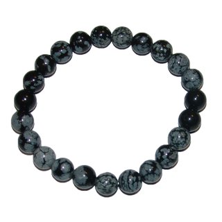 Schneeflocken Obsidian Kugel Armband 6 mm auf stabilem Stretchband aufgezogen