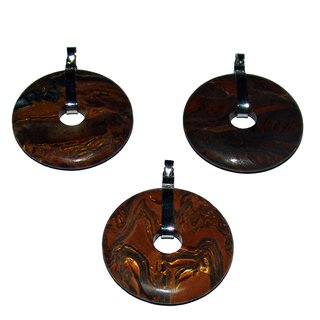 Tigerauge u. Tigereisen Donut Anhnger rund ca. 45 mm mit silberfarbigem Clip