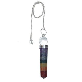 7 Chakra Pendel poliert mit Bergkristall Kugel Lnge: ca. 50 mm, Bergkristallkugel  ca.15mm