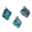 Fluorit Oktaeder Anhänger lila - grün naturgewachsen geölt ca. 10 - 15 mm mit 925er Silber Öse