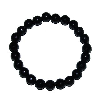 Turmalin schwarz / Schrl 8 mm facettiertes Kugelarmband auf Stretchband ca. 19 - 20 cm