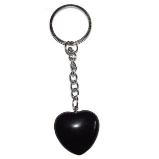 Obsidian schwarz Herz Schlüsselanhänger ca. 25 mm mit Kette und Schlüsselring ca. 85 mm