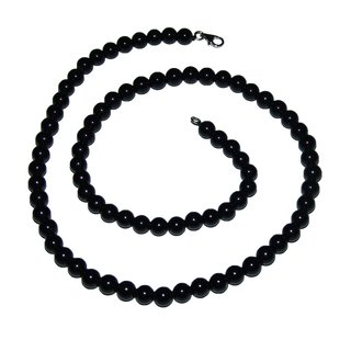 Turmalin schwarz / Schrl Kette Kugel 6 mm Lnge ca. 45 cm mit 925er Silber Karabiner Verschluss