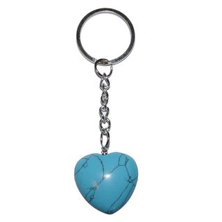 Türkinit (Magnesit coloriert) Herz Schlüsselanhänger ca. 25 mm mit Kette und Schlüsselring