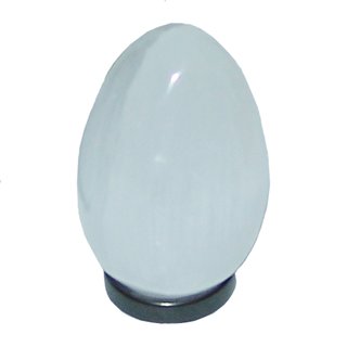 Selenit Ei geschliffen ca. 50 x 33 mm mit Hmatitring als Stnder