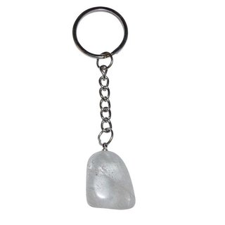 Bergkristall Trommelstein Schlüsselanhänger ca. 20-25 mm mit Kette und Schlüsselring