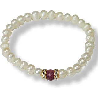 Armband Ssswasser Zuchtperle mit fac. Rubin, ca.  6-8 mm, ca. 20 cm