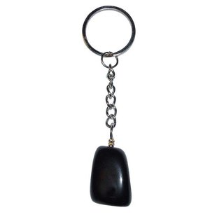 Obsidian schwarz Trommelstein Schlüsselanhänger ca. 20-25 mm mit Kette und Schlüsselring 85 mm