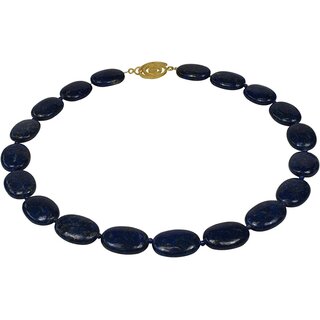 Edelstein Kette Lapis Lazuli, Collier, 925oo Silber vergoldetes Spiralschloss, ca. 48 cm, Damen