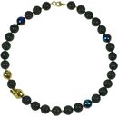 Kette - Lavastein Collier mit vergoldetem Achat, 925oo...