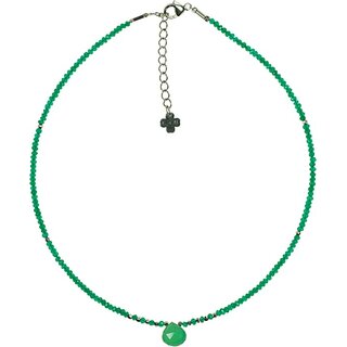 Edelstein Kette - Onyx grn facettiert, 925oo Silber Karabiner + Verlngerung, ca. 45 cm