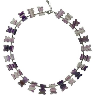 Edelstein Kette Fluorith, Bren-Motiv, 925oo Silber, im Baguette Schliff