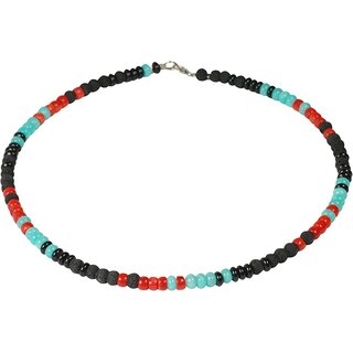 Funk-Collier Edelstein Kette Lava-Stein, Onyx, Bambuskoralle und Amazonit, ca. 45 cm, in Geschenkbeutel