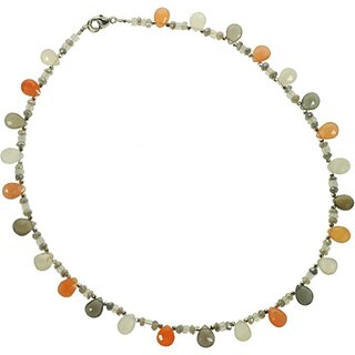 Funk-Collier Edelsteinkette Mondstein Tropfen facettiert mit Labradorith, opalisierend, ca. 45 cm