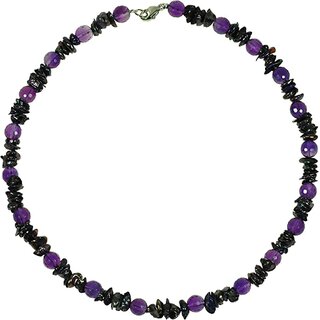 Funk-Collier Edelstein Kette Amethyst-Quarz facettiert mit Keshi Perlen, Kette ca. 44,5 cm