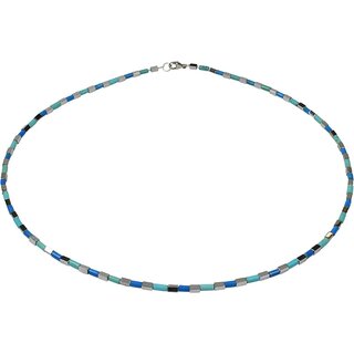 Funk-Collier Edelstein Kette, Trkis, Howlith-Blau und versilbertem Edelstein, 925oo Silber Schloss, ca. 45 cm