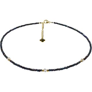 Funk-Collier Edelstein Kette Rainbow Mystic Spinell mit Herkimer Diamanten, Silber vergoldet, ca. 43-49 cm