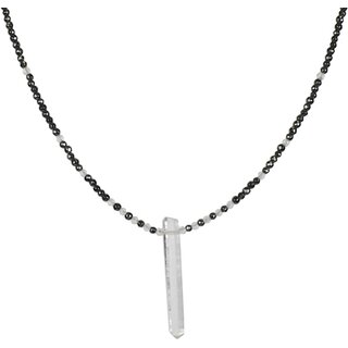 Funk-Collier Edelstein Kette - mon Petit - Hmatit facettiert mit Bergkristall Spitze, 925oo Silber, verstellbar