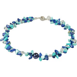 Bltenranken Collier Perlmutt - Aqua - blau-grn, Muschelkernperle 12 mm