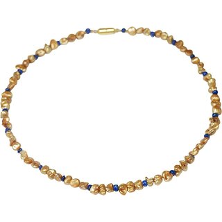 Funk-Collier Frhlingskette, Goldfarbene Keshi Perlen mit Lapis Lazuli, ca. 44.5 cm